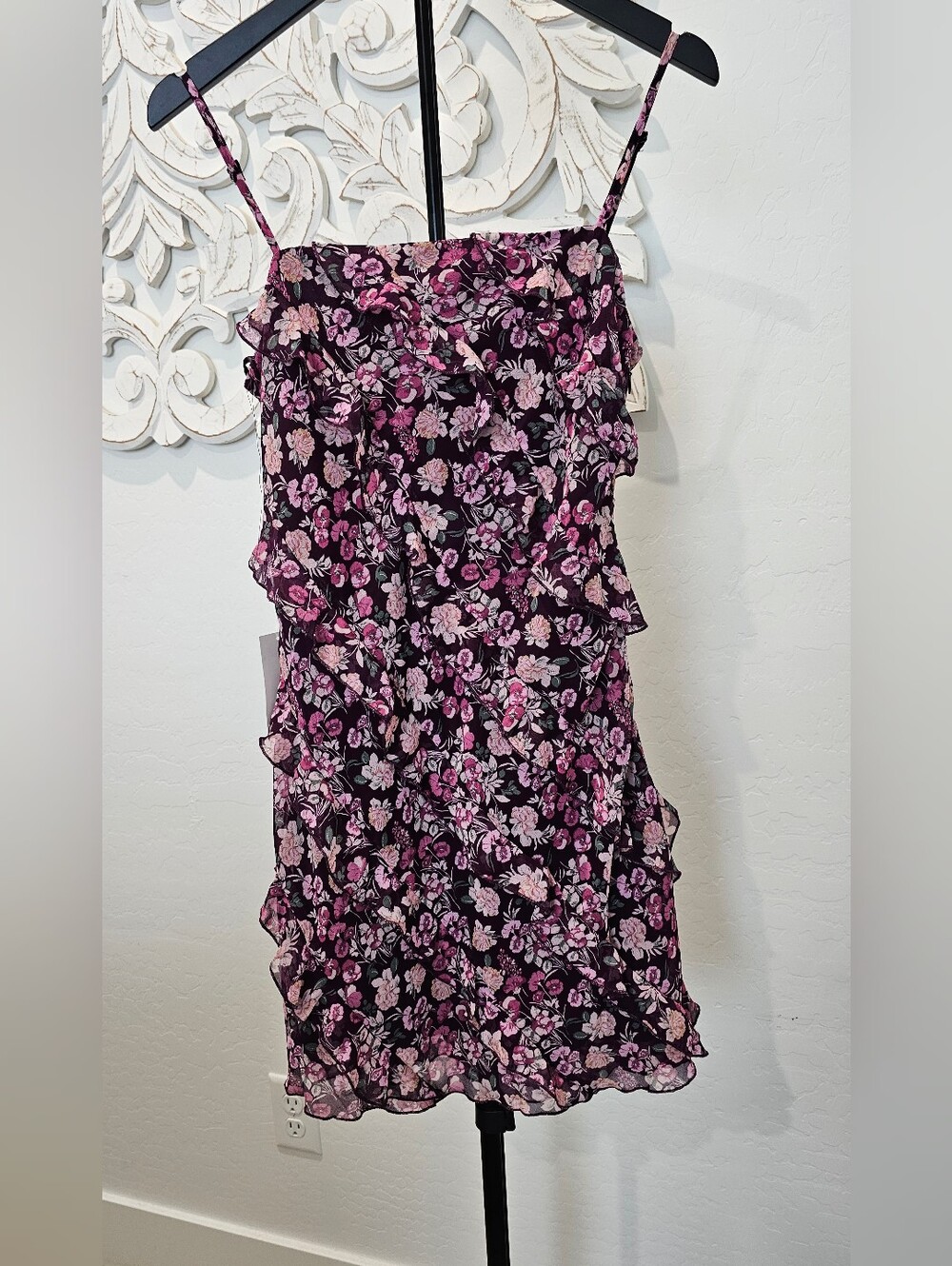 B Darlin Women's Black Pink Floral Mini Ruffle Layered Dress Size 7 & 13 NWT - Picture 2 of 11